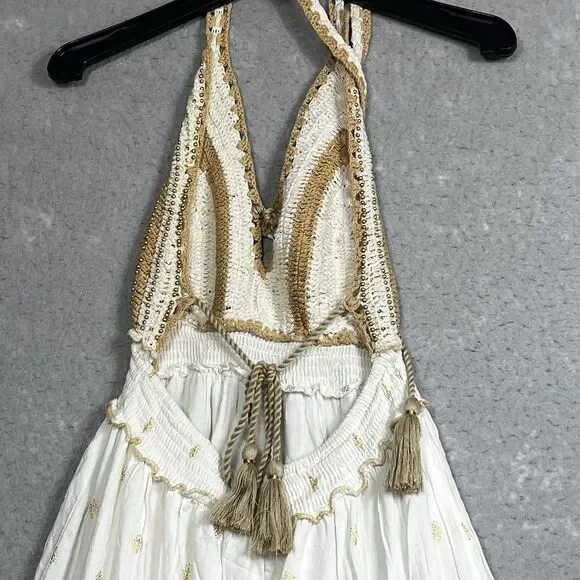 Zury Maxi Dress V-neck Caftan White BOHO Paisley Embroidered Women’s Free Size - Picture 5 of 10